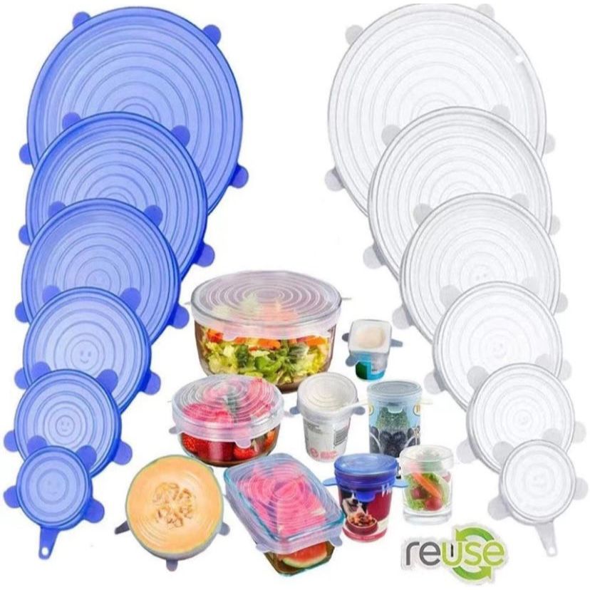 Kit 6 Tampas Panela Silicone Universal Reutilizável Elástica Tampas Silicone Cozinha Geladeira