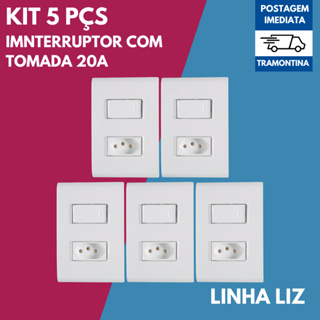 5 x Interruptor 1 Tecla com Tomada 20A Tramontina LIZ Placa 4x2 de Embutir em Oferta na Shopee