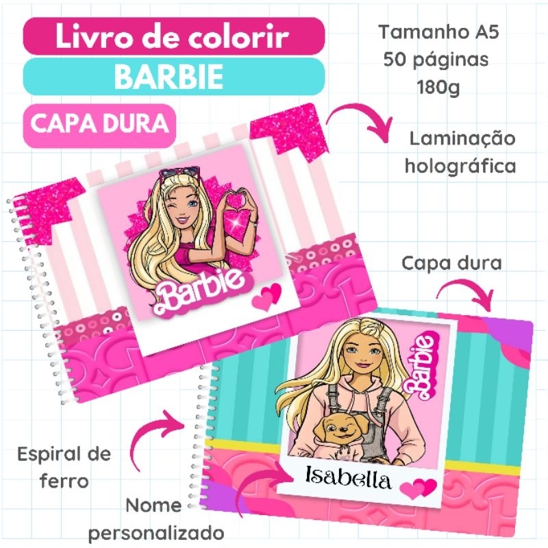 Livro de colorir BONECA capa DURA holográfica papel 180g A5 nome personalizado