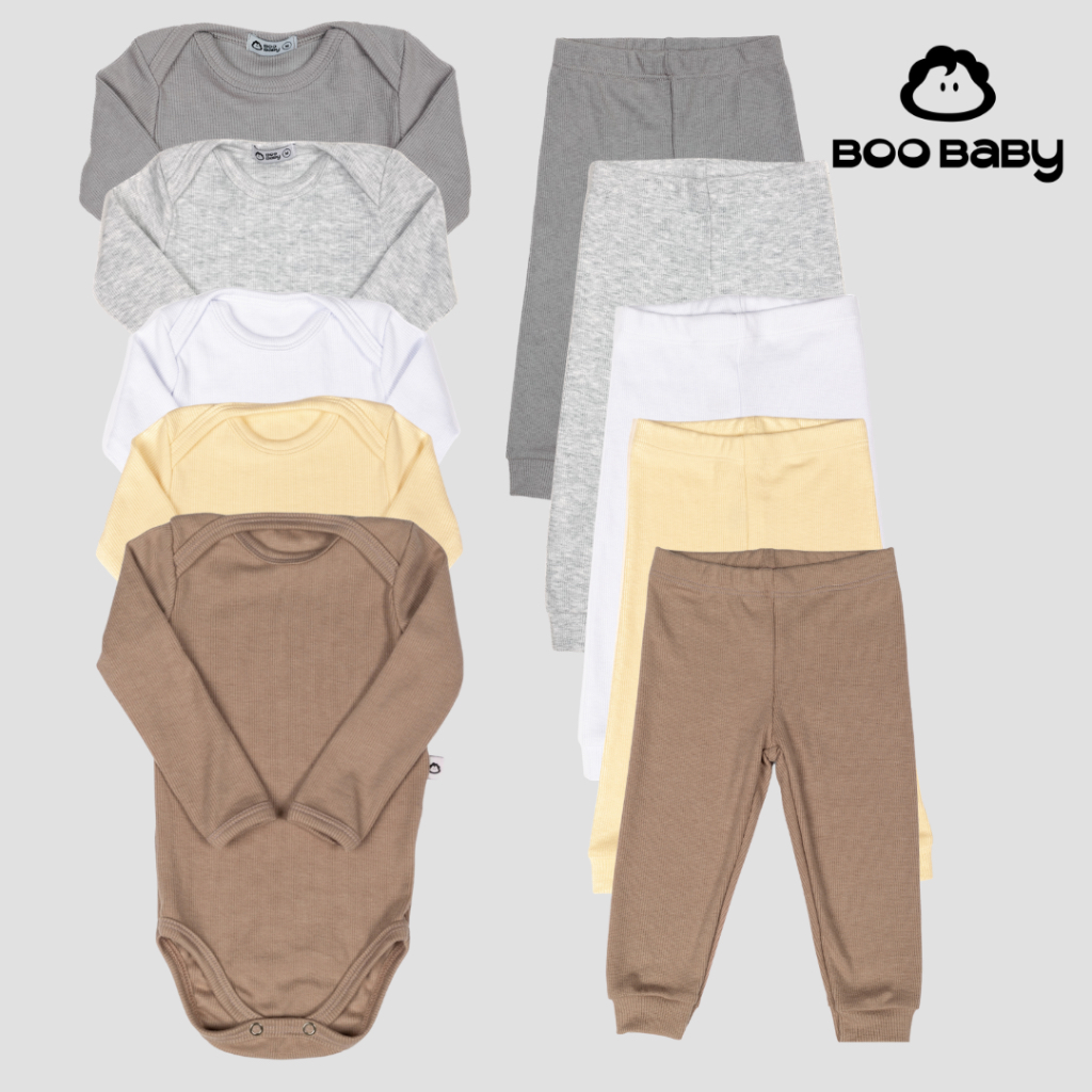 Conjunto/Kit Lilobu 10 Peças Body Bebê Manga Longa Calça Canelado Ribana 24003-K5-C1