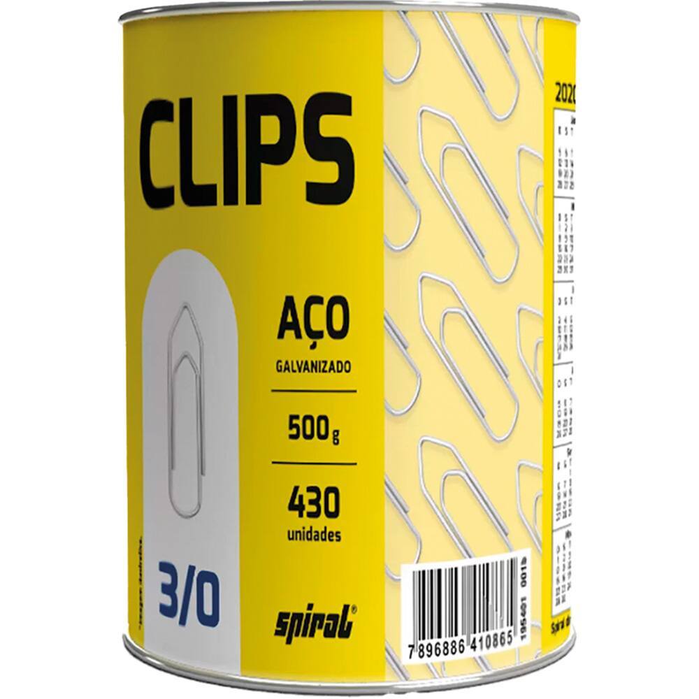 Clips de Papel número 3/0 galvanizado Lata com 500g Spiral