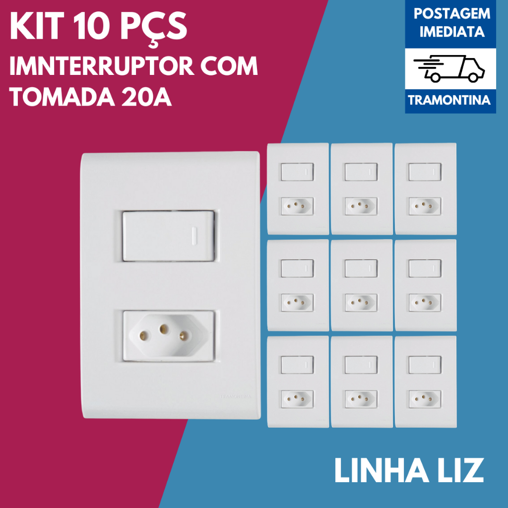 Kit 10 Tomada 20A com Interruptor Simples Tramontina LIZ Modular com Nota Fiscal em Oferta na Shopee