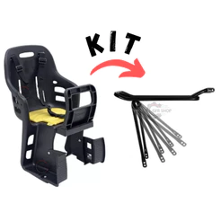 KIT CADEIRINHA INFANTIL TRASEIRA PARA BICICLETA + BAGAGEIRO GARUPA TUBÃO ARTICULADO MTB