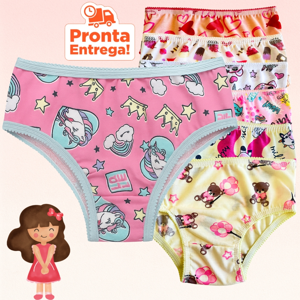 Kit 10 Calcinha Infantil com Forro algodão Estampada De 1 a 9 Anos Conforto meninas crianç...