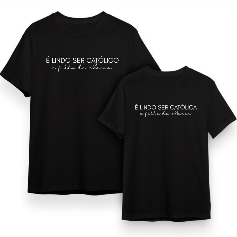 Kit 2 Camisetas Casal Cristão Namorados Filha Filho de Maria Católica Cristã Jesus 100% Algodão em Oferta na Shopee