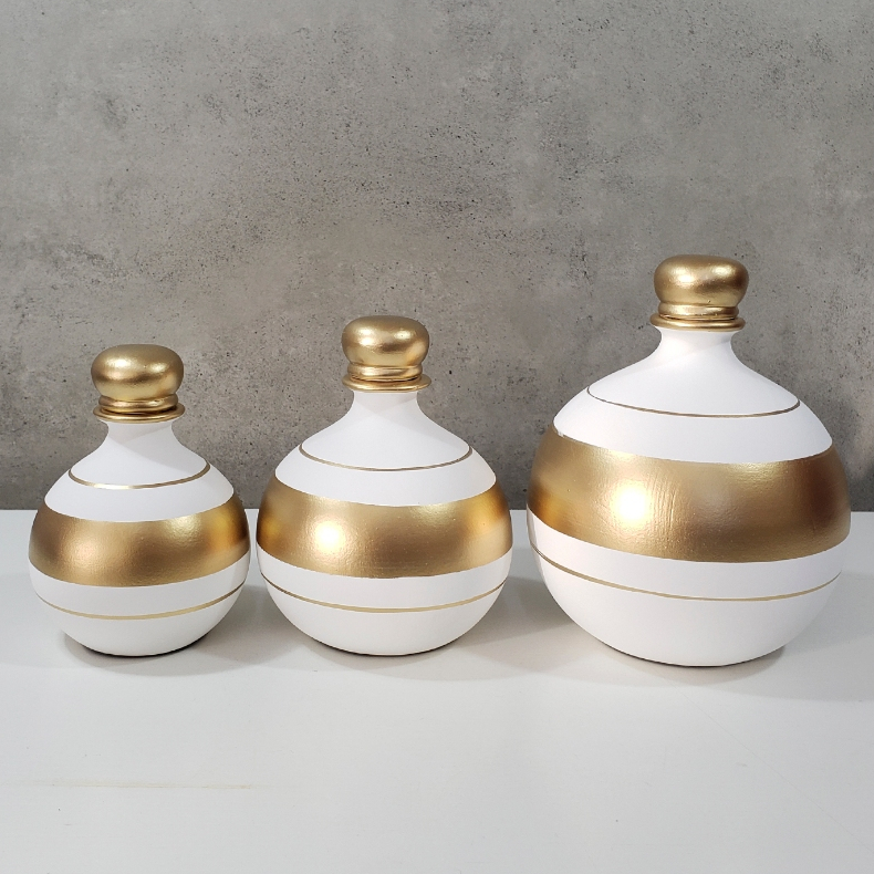 Kit 3 Peças Vaso Cerâmica Decorativo Casa Aparador Trio Sala Conjunto Objeto Decoração Enfeite Rack