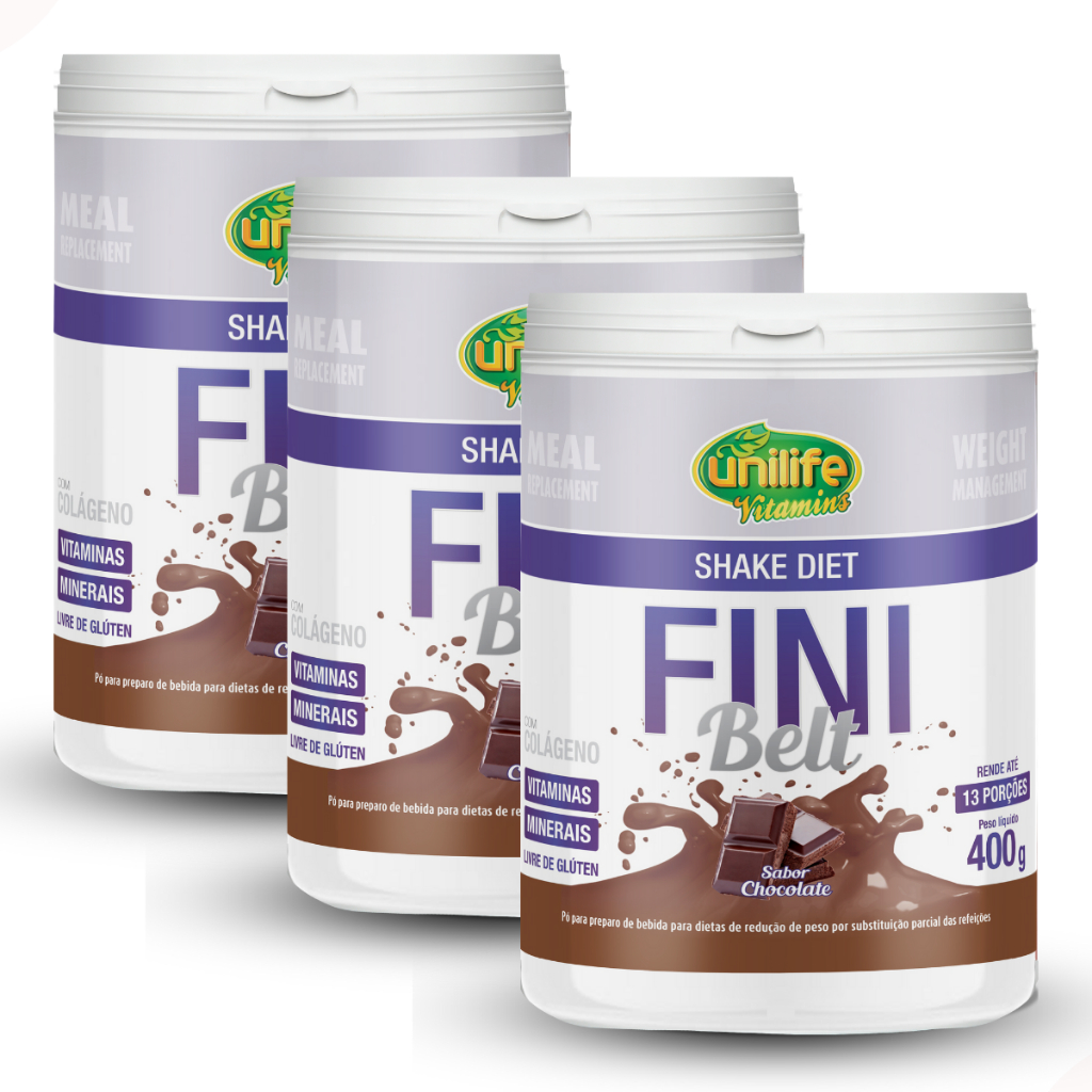 Kit 3 Shake Diet C Colageno Fini Belt Chocolate 400g Unilife