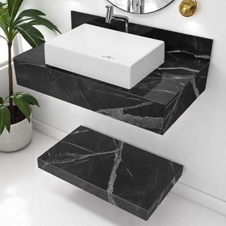 Kit Completo Bancada Cuba Sobreposta Banheiro Calacata Black em Porcelanato 62x36x11 em Oferta na Shopee