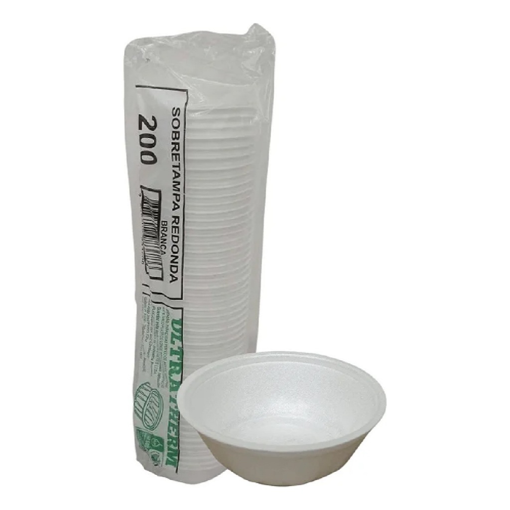 Cumbuca de Isopor Descartável 200ml Prato Fundo Pote Açaí Caldo Sopa Com 100 Unidades