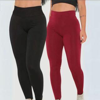 Kit com 2 Calça Legging Feminina Grossa Cintura Alta Anti Transparência Leg Fitness Academia