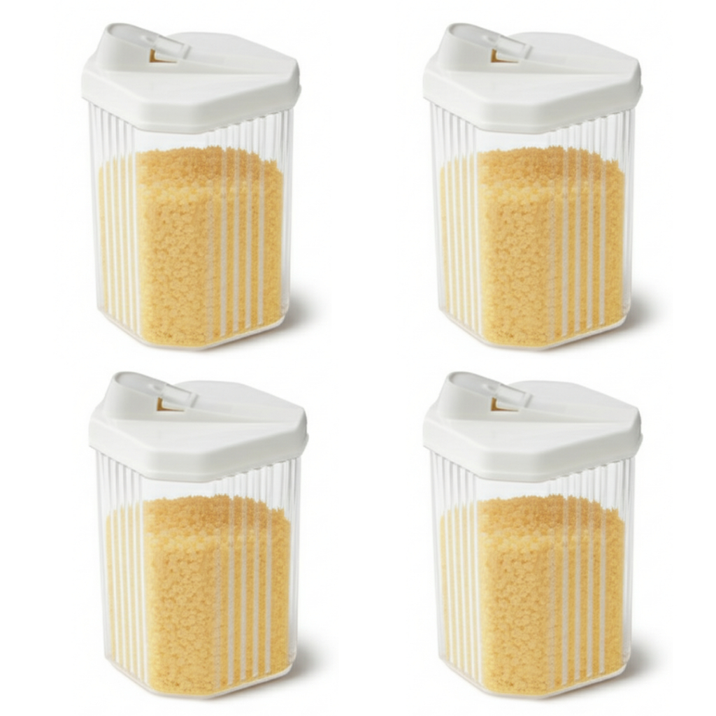 Kit 4 Farinheiras Cristal Açucareiro 480ml Pote Acrílico Bico Dosador Açúcar Farinha Aveia Grãos