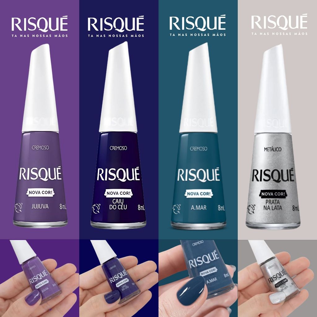 Kit 4 Esmaltes Risqué Novas Cores Cremosas Roxo Azul Esmalte Atacado