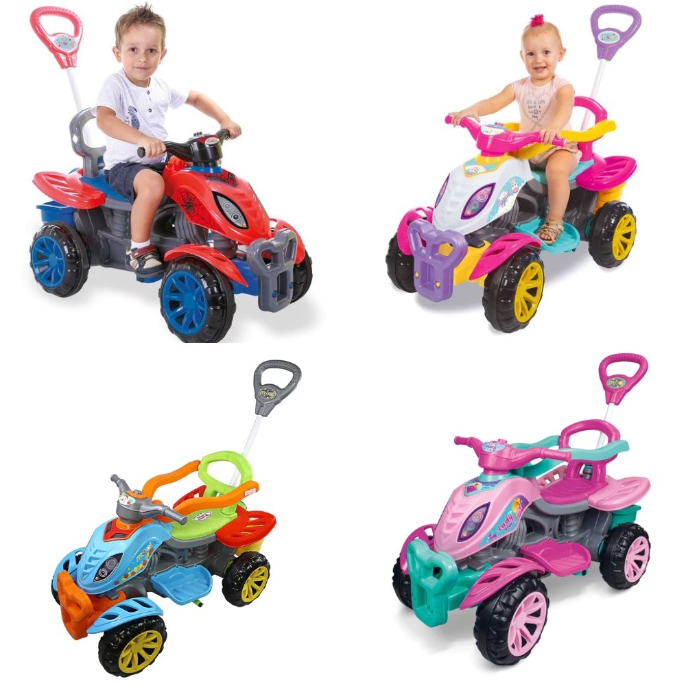 Carrinho Passeio Infantil Quadriciclo Criança Pedal Haste Moto Menino Menina Empurrador Andador Maral