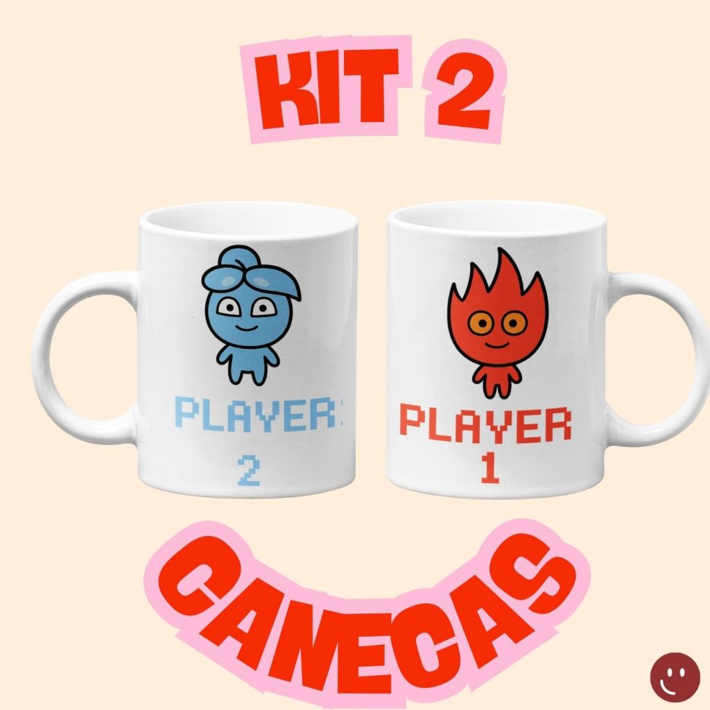Kit 2 Canecas Casal Gamer Personalizada - Player 1 e Player 2 - Presente Casal - Dia dos Namorados - Videoame