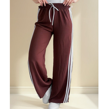 Calça Feminina Pantalona Com Listras Laterais Tecido Duna Trackpants Wideleg Confortável Lisa Larga