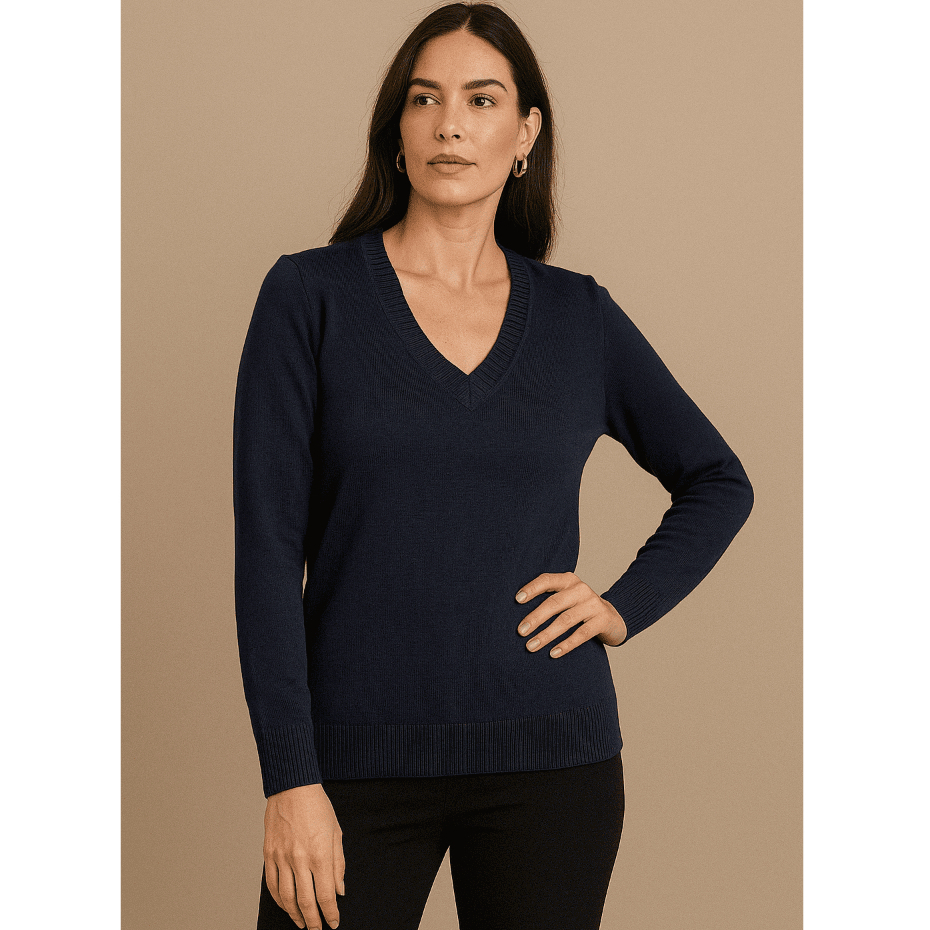 Blusa Gola V Feminina de Tricô outono/inverno– Suéter Casual Elegante, Ideal para o Dia a Dia