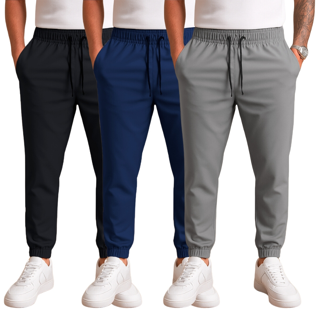 Kit's Calça Poliéster Elastano Slim Fit Masculina Alta Qualidade com Bolsos Inverno Frio Academia