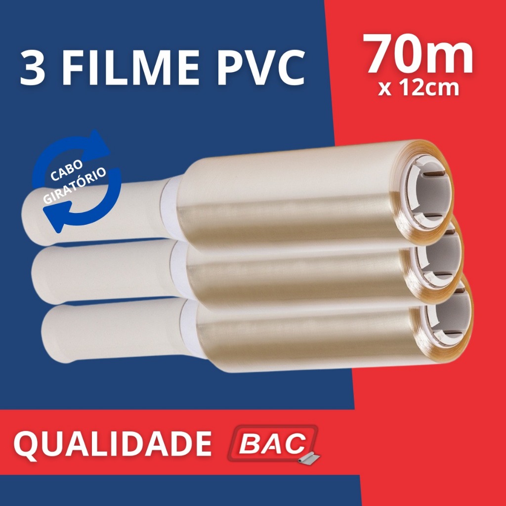 Kit 3 Rolo Fácil Filme PVC Plástico 70m Embala, Protege Conserva Alimentos Qualidade Bac