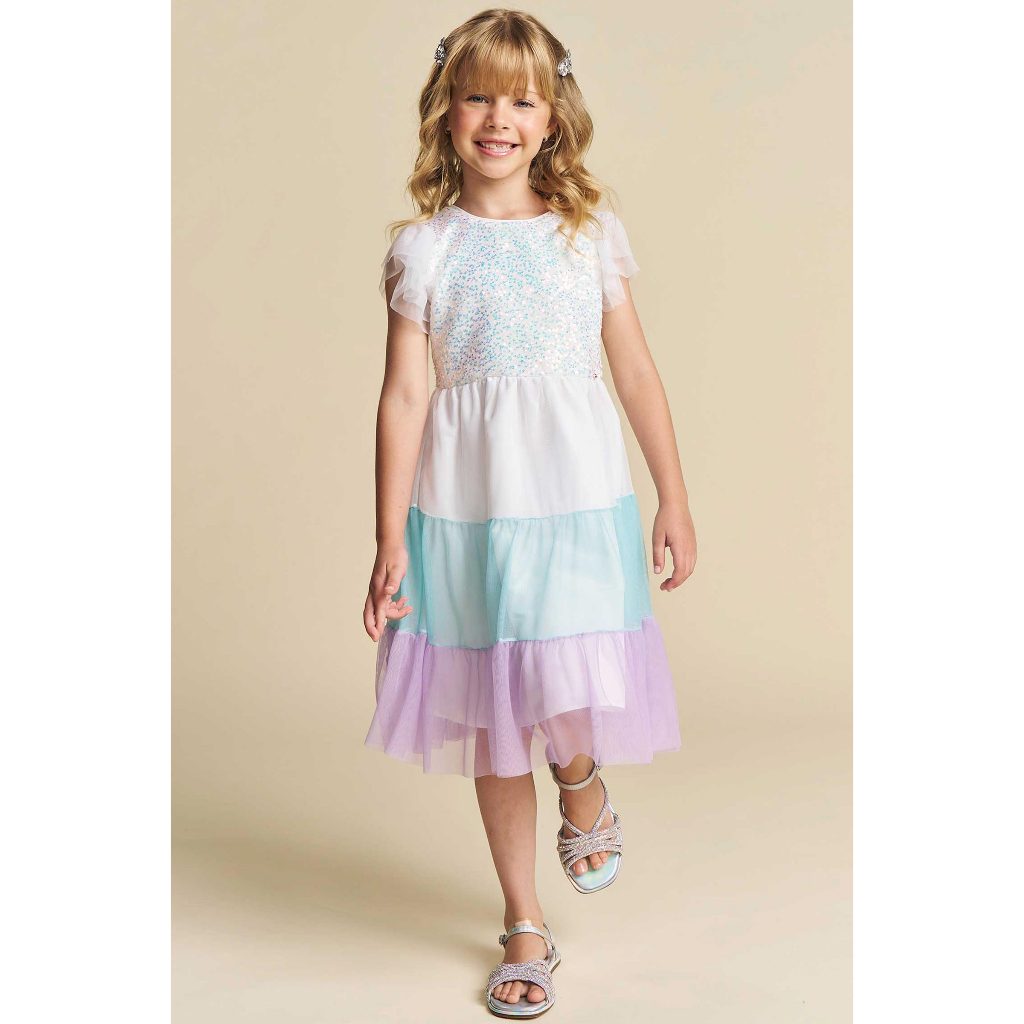 Vestido de Menina Infantil kukiê em Paetê e Tule
