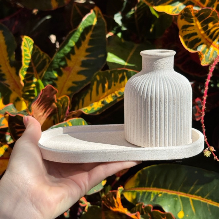 Conjunto Bandeja e Vaso em Cimento Ecológico | Organizador Porta chaves, Jóias, Essência Minimalista
