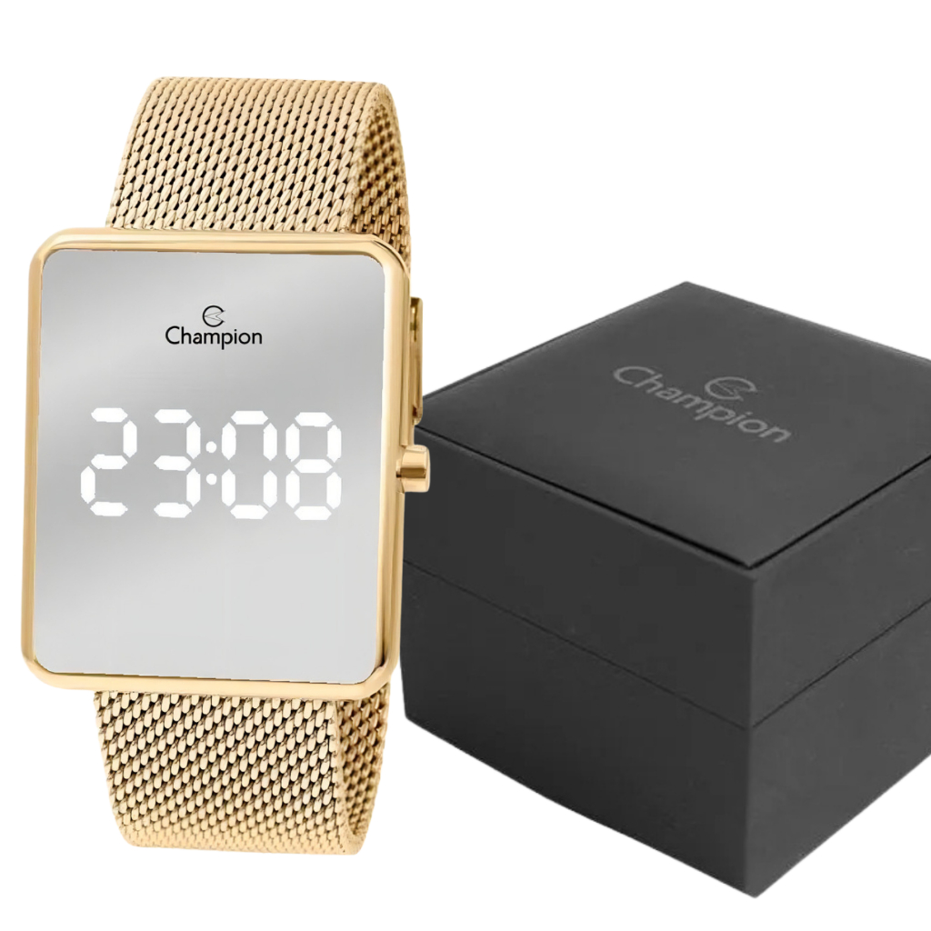 Relógio de pulso digital dourado Champion CH40080 para mulher com bracelete aço inoxidável...