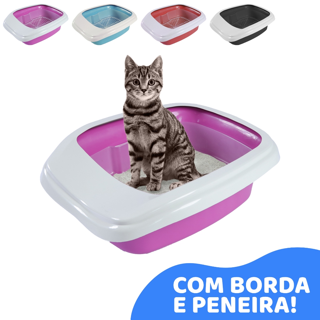 Caixa de Areia Funda para Gatos, Bandeja Higiênica Furba com Peneira e Borda