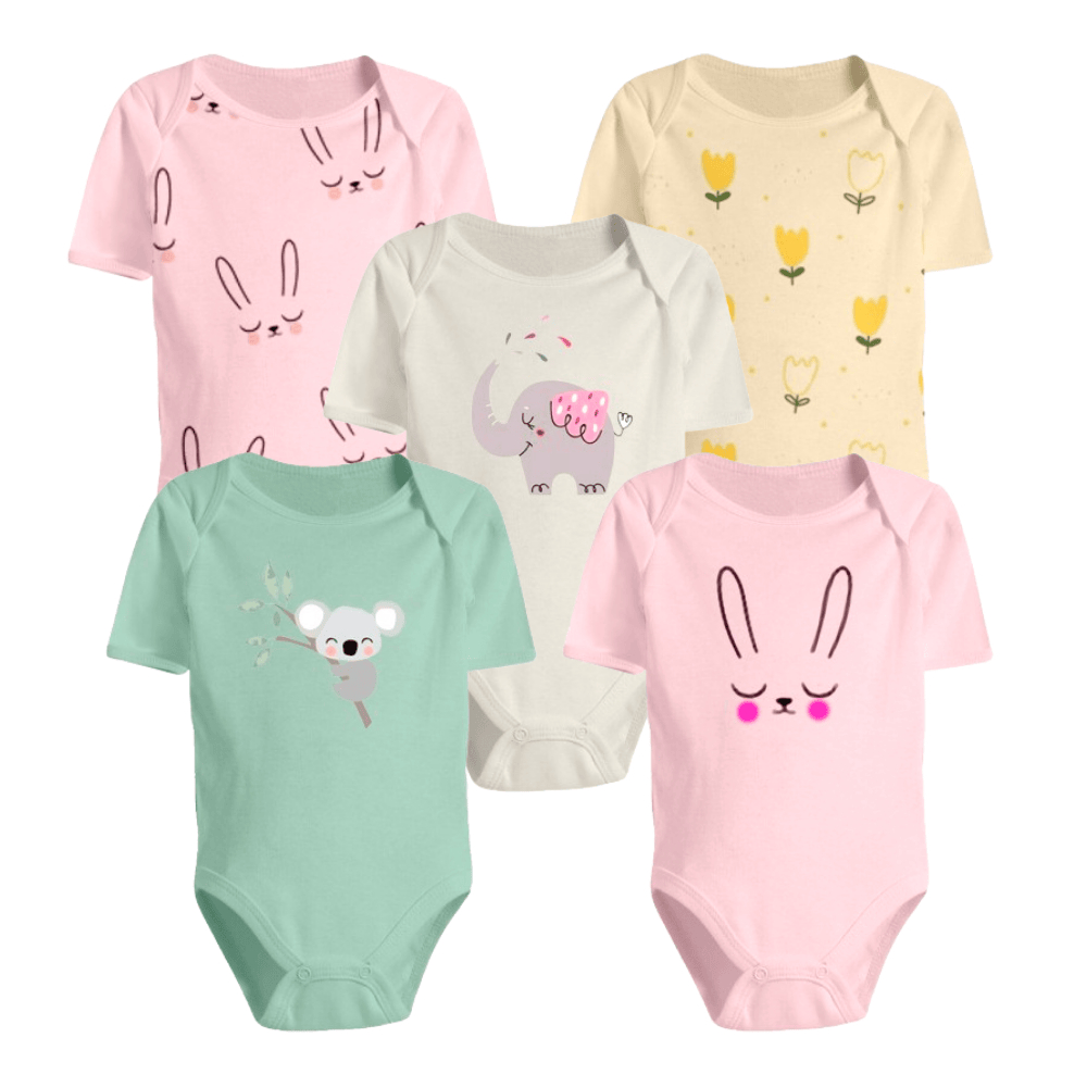 Kit 5 Peças Body Manga Curta Estampado ou Liso Roupa de Bebê