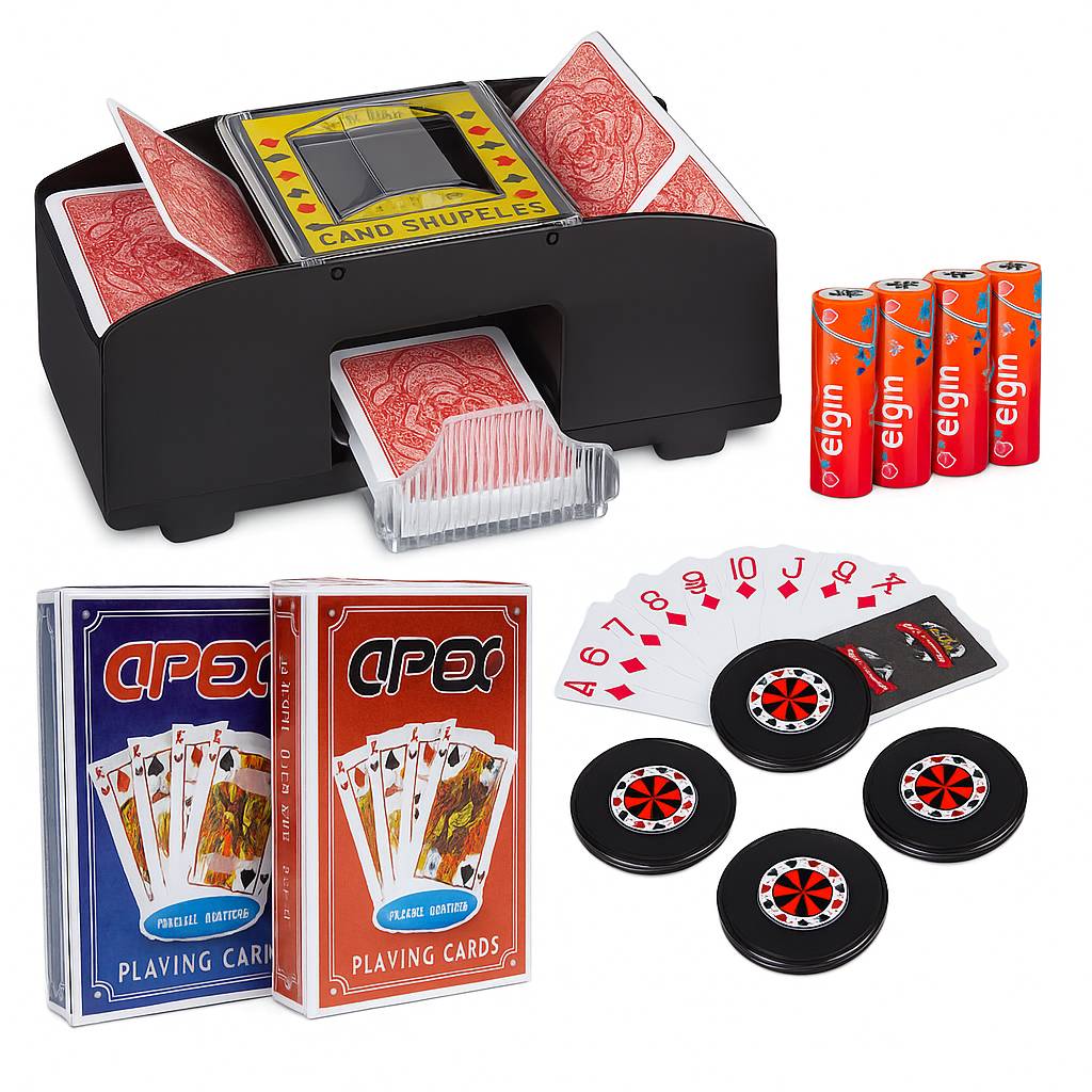 Embaralhador Misturador Cartas Automático 04 Baralhos + 08 Segurador + Pilha Baralho Poker- Uno