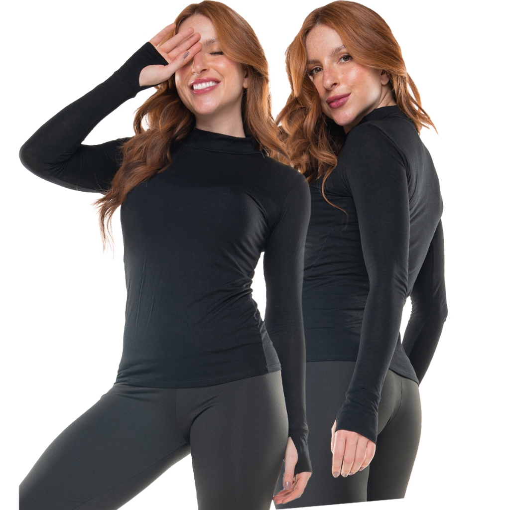 Blusa Bravaa Store Segunda Pele Camisa Feminina Manga Longa Dedeira Gola Alta 174