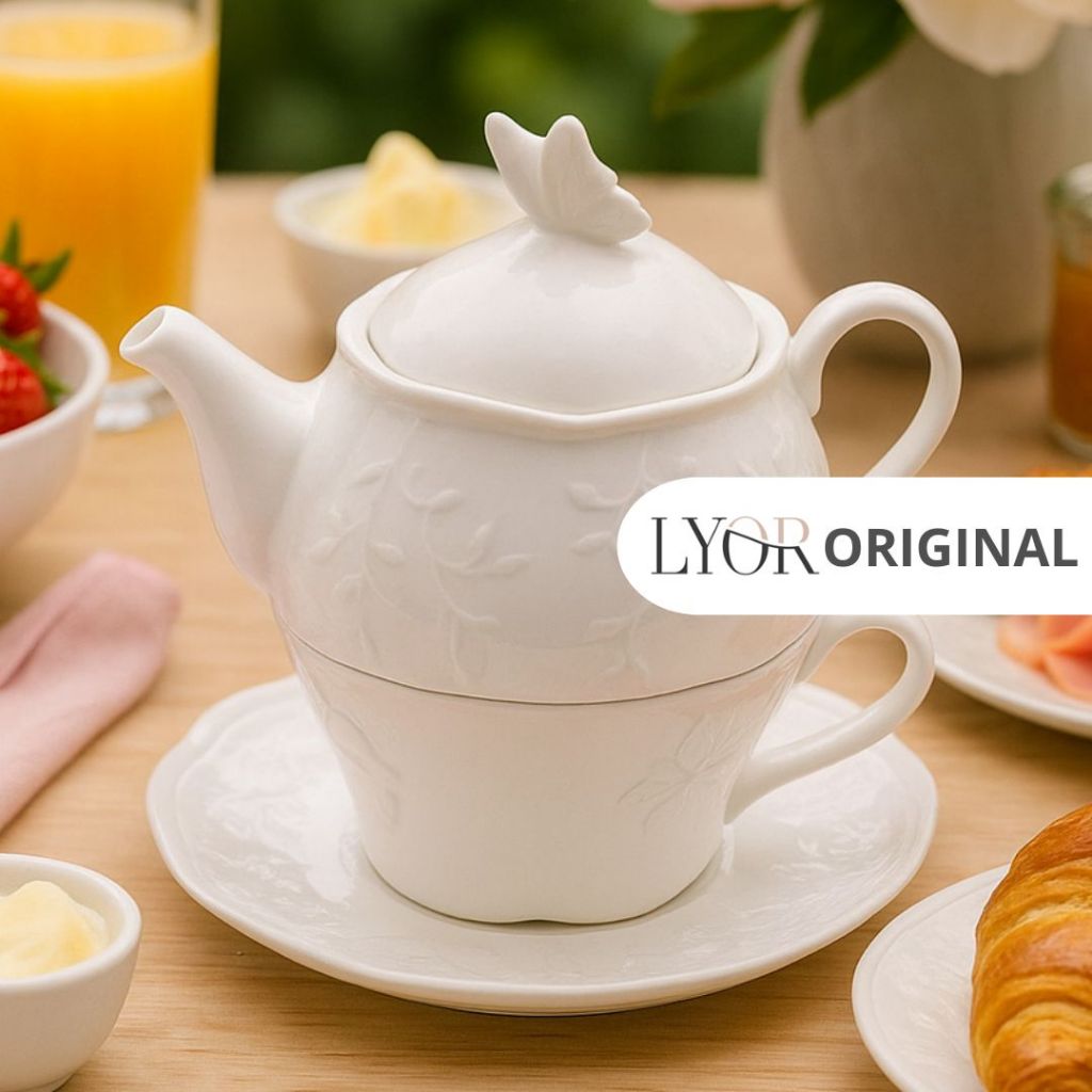 Cj 03 Peças P/ Chá em Porcelana Butterfly Flower - Lyor