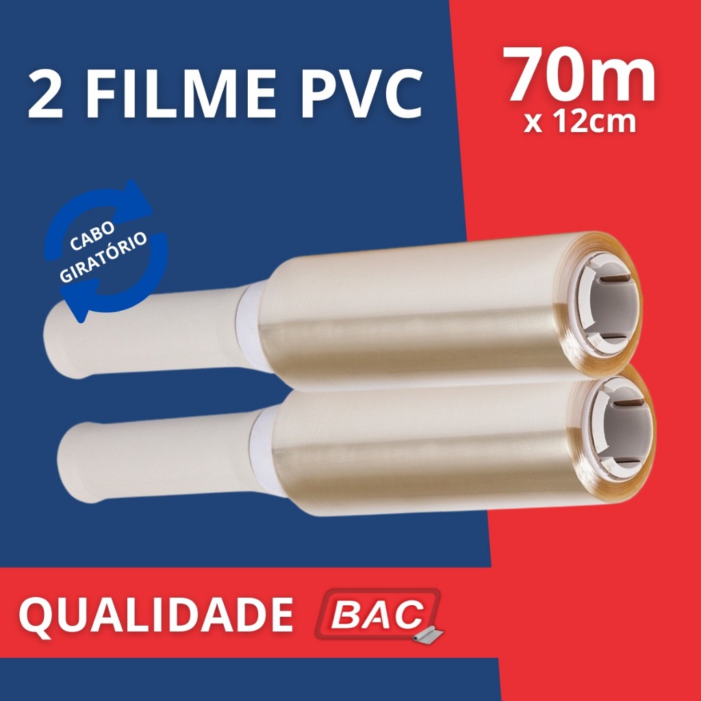 Kit 2 Rolo Fácil Filme PVC Plástico 70m Embala, Protege, Conserva Alimentos e Estética Qualidade Bac