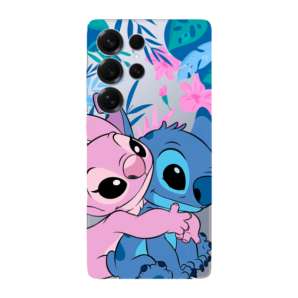 Capinha para Samsung S25 Ultra Anti Impacto Personalizada - Stiti Stich e Angel Abraço com fundo transparente