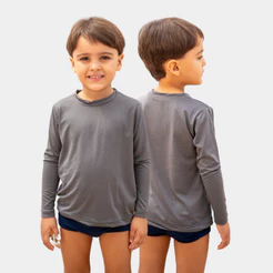 Camisa Infantil Proteção Solar Blusa Manga Longa Proteção Menino Menina Bebê Criança Cinza