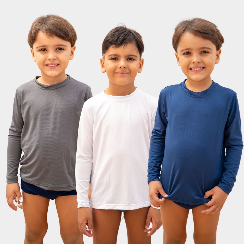 Camisa Infantil Proteção Solar UV Blusa Manga Longa Proteção Menino Menina Bebê Criança
