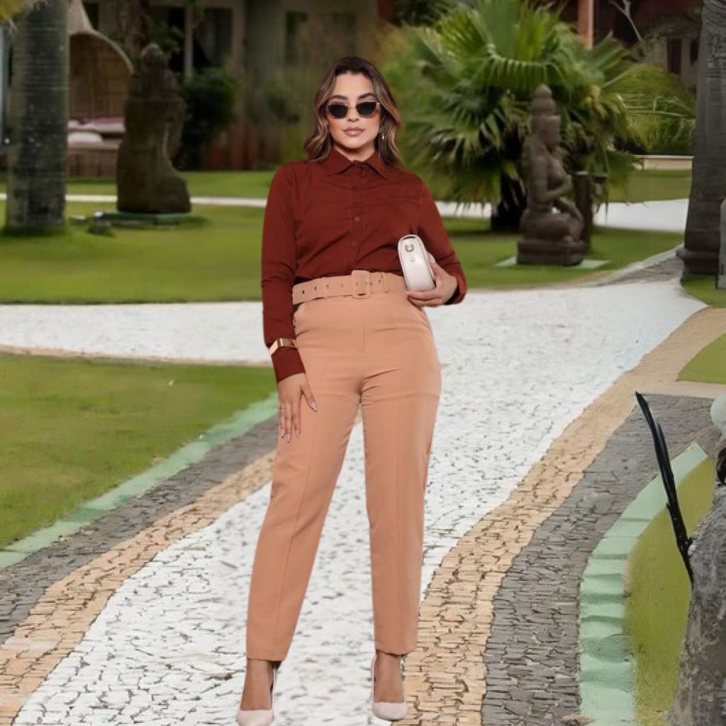 Calça Jeans Feminina Sigarete Cintura Alta Capri Tecido Leve Confortável