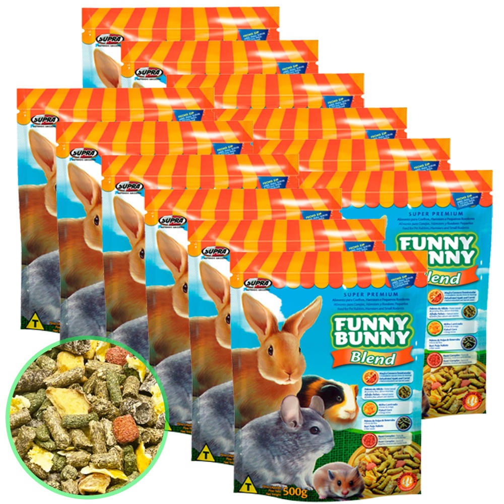 Kit 12x Funny Bunny Blend 500g Supra p/ Coelhos Roedores