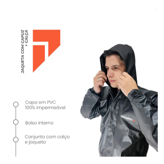 Detalhes do Capa Chuva Moto 100% Impermeável Storm Combate Com Capuz Pioneira Masculino