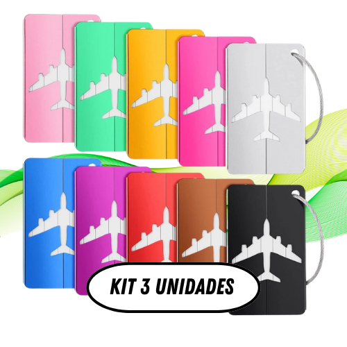 Kit 3 Tags para Mala de Alumínio Identificador de Bagagem Seguro c/ Cabo de Aço Coloridas - Envio Express