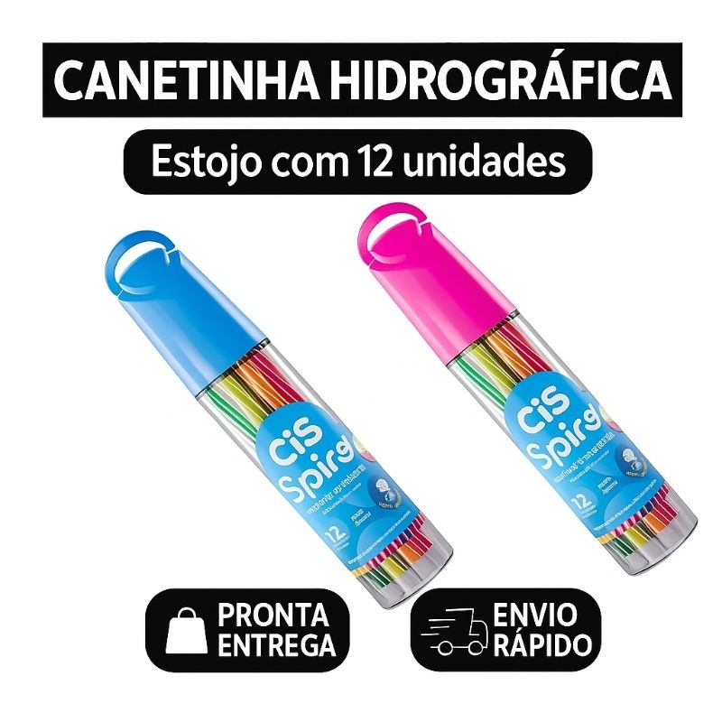 Canetinha Hidrográfica CIS Spiro - Estojo com 12 Cores - Escolar - Desenho - Colorir - Papelaria