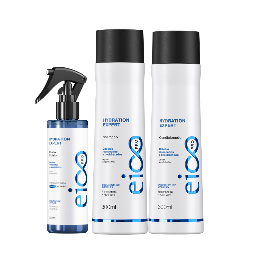 Shampoo Hydration Eico Pro e Condicionador Spray Protetor Térmico Anti Frizz Hidratação 200ml em Oferta na Shopee
