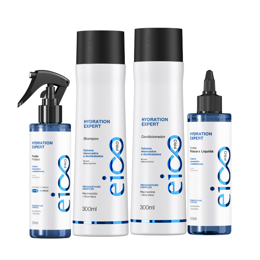 Eico Hydration Shampoo Condicionador Máscara Liquida Termo Protetor e Fluido Spray Finalizador 200ml em Oferta na Shopee