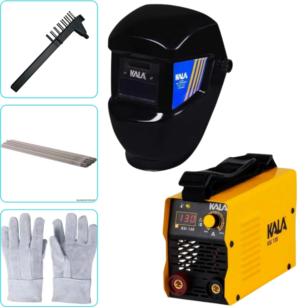 Máquina de Solda Inversora Bivolt Kit Completo Máscara, Luva, Eletrodo, Escova de aço com Martelo Picador, Alça