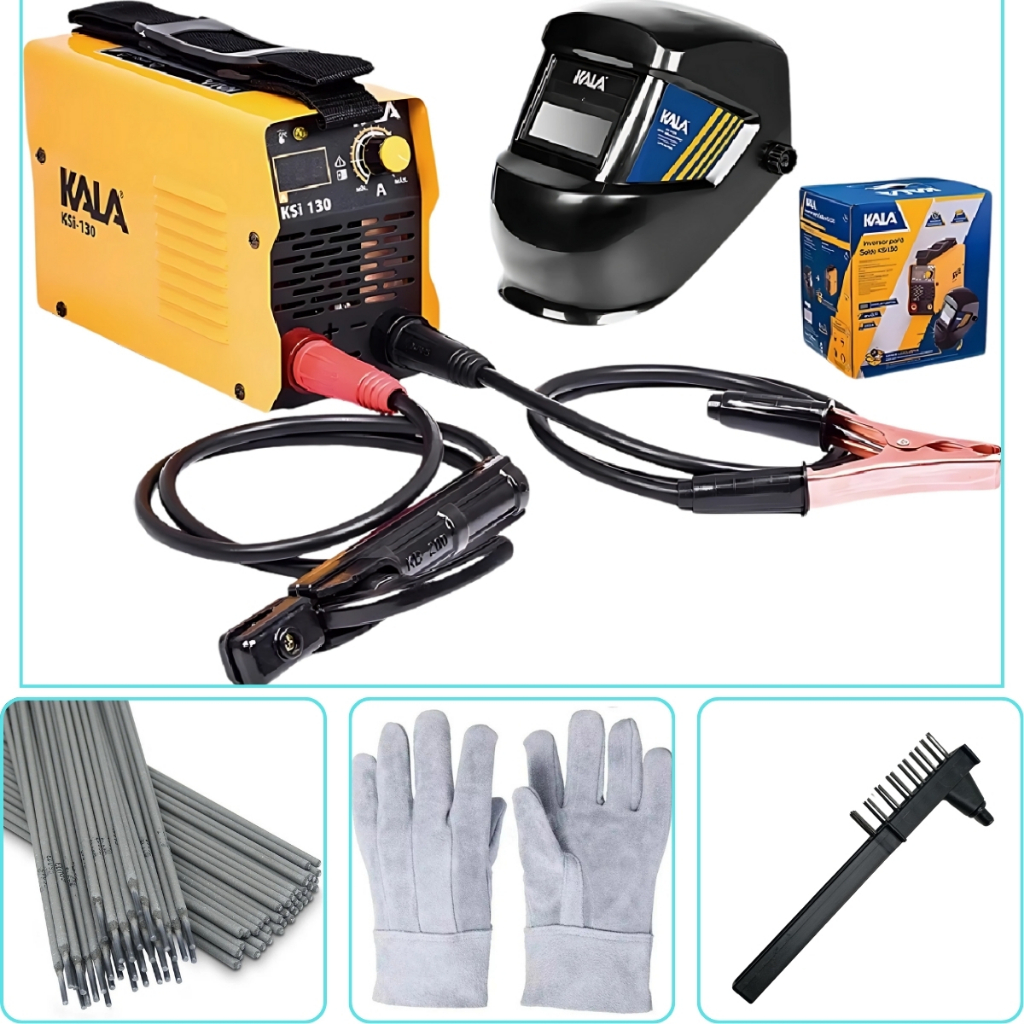 Máquina de Solda Inversora Bivolt Kit Completo para Solda Máscara +Luva +Eletrodo 6013 +Escova de aço com Martelo