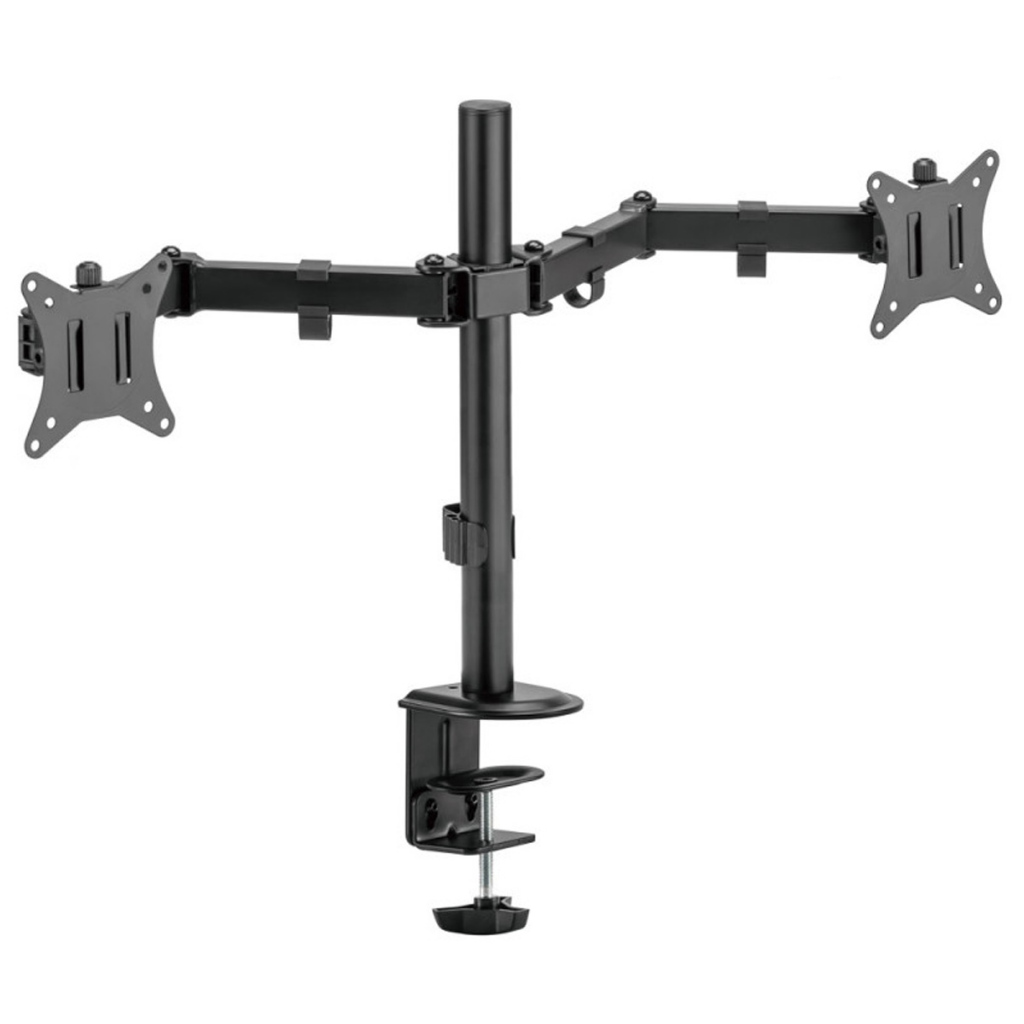 Suporte Duplo Monitor 17" a 32" VESA 100x100 Ajuste de Altura, Tilt +45°/-45°e Organização de Cabos