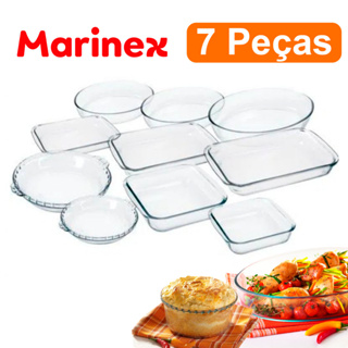Conjunto Marinex 7 peças jogo de Travessas Variadas Assadeiras em Vidro Temperado Nadir própria Para Forno em Oferta na Shopee