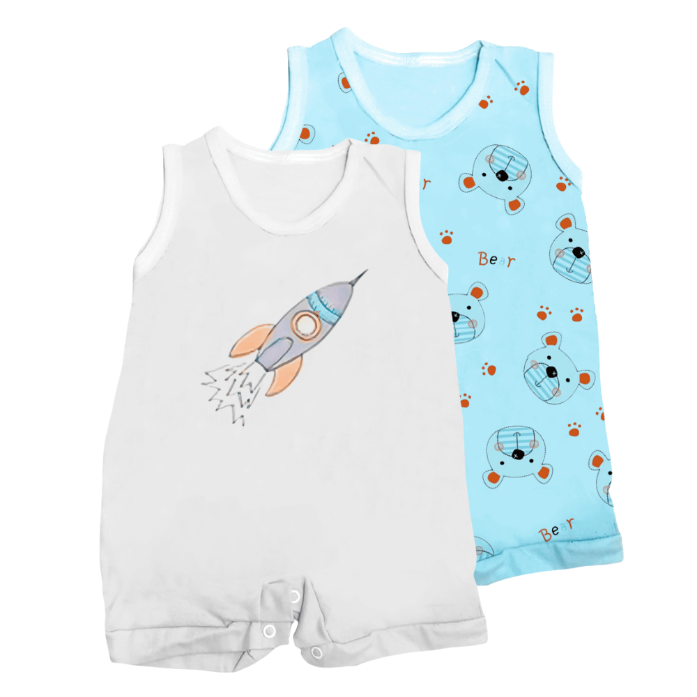 Kit 2 Peças Macaquinho Bebê Regata Estampado Enxoval Verão