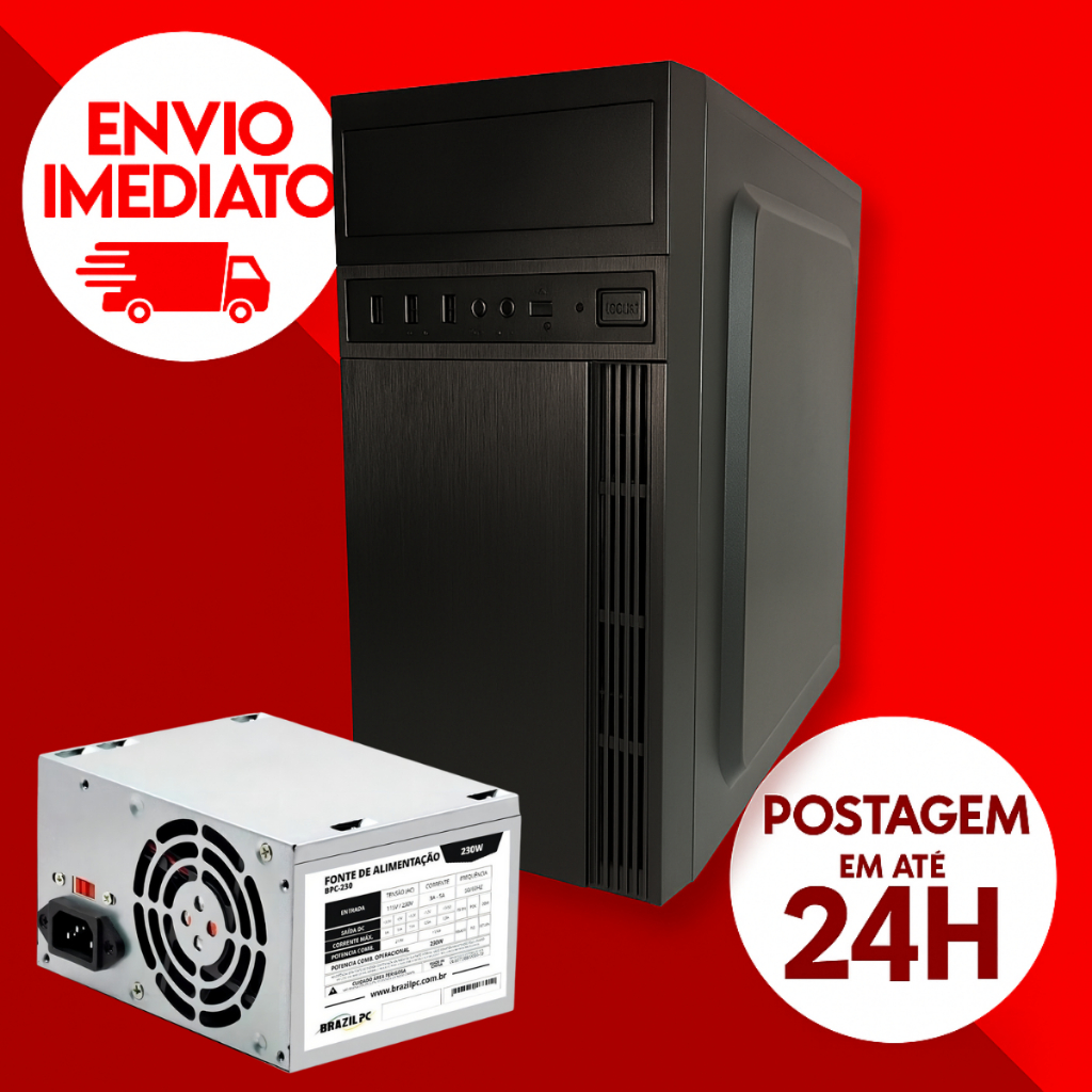 Kit Gabinete Fonte de Alimentação Office Preto Compacto Desktop Pequeno