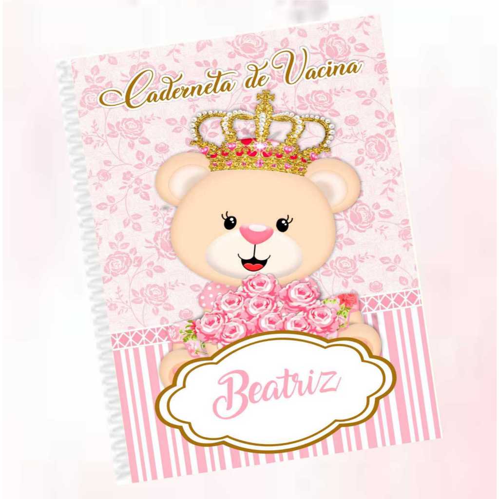 Caderneta de vacinação personalizada ursinha princesa delicada fofa menina/ capa dura em Oferta na Shopee