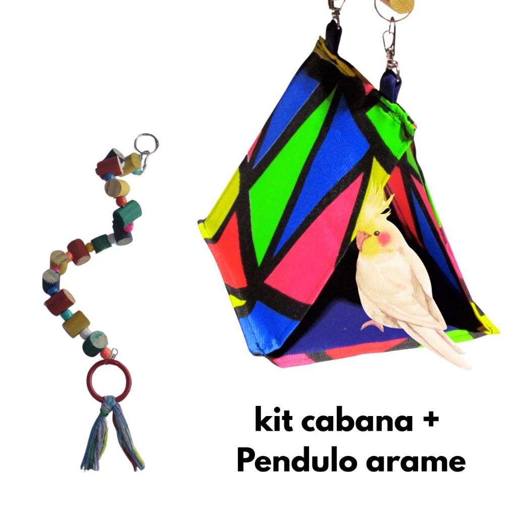 Kit 2 Para Calopsita Brinquedo Cabana + Pendulo arrame Gaiola Colorido Periquito