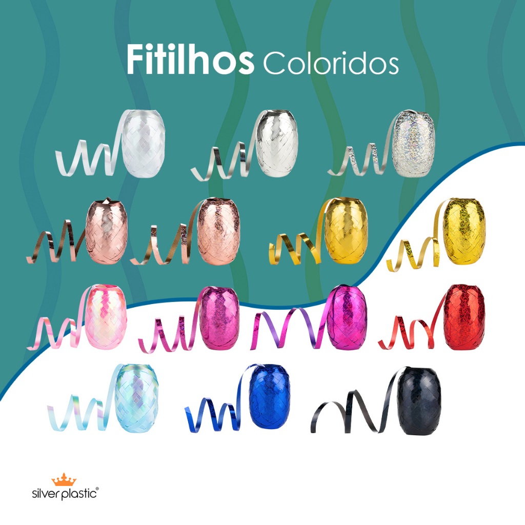 Fitilho Para Festas e Presentes Diversas Cores Holográficas Metalizado Unitário 5mmx20m SilverFesta